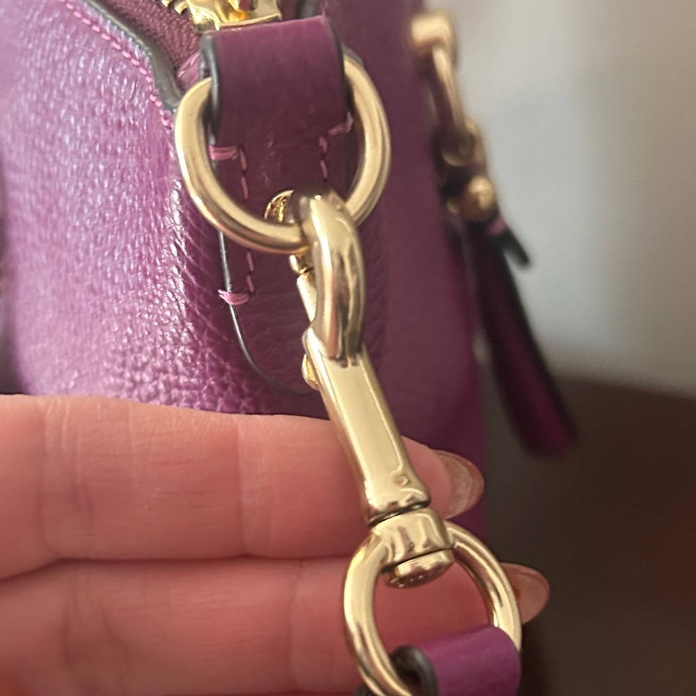 Coach Purple Pebbled Leather Satchel with Gold Hardware - Picture 3 of 11